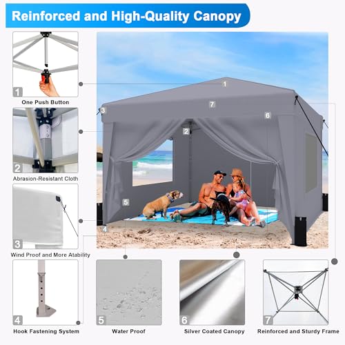 SANWAY 10x10 Pop Up Canopy Tent with Sidewalls x 4 &ndash; Easy Setup Canopy Tent, Waterproof, UV-Resistant