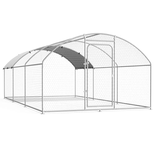 Large Metal Chicken Coop Walk-in Poultry Cage with Waterproof and UV-Resistant Cover, Outdoor Chicken Run Poultry Hen House for Backyard Farm Use
