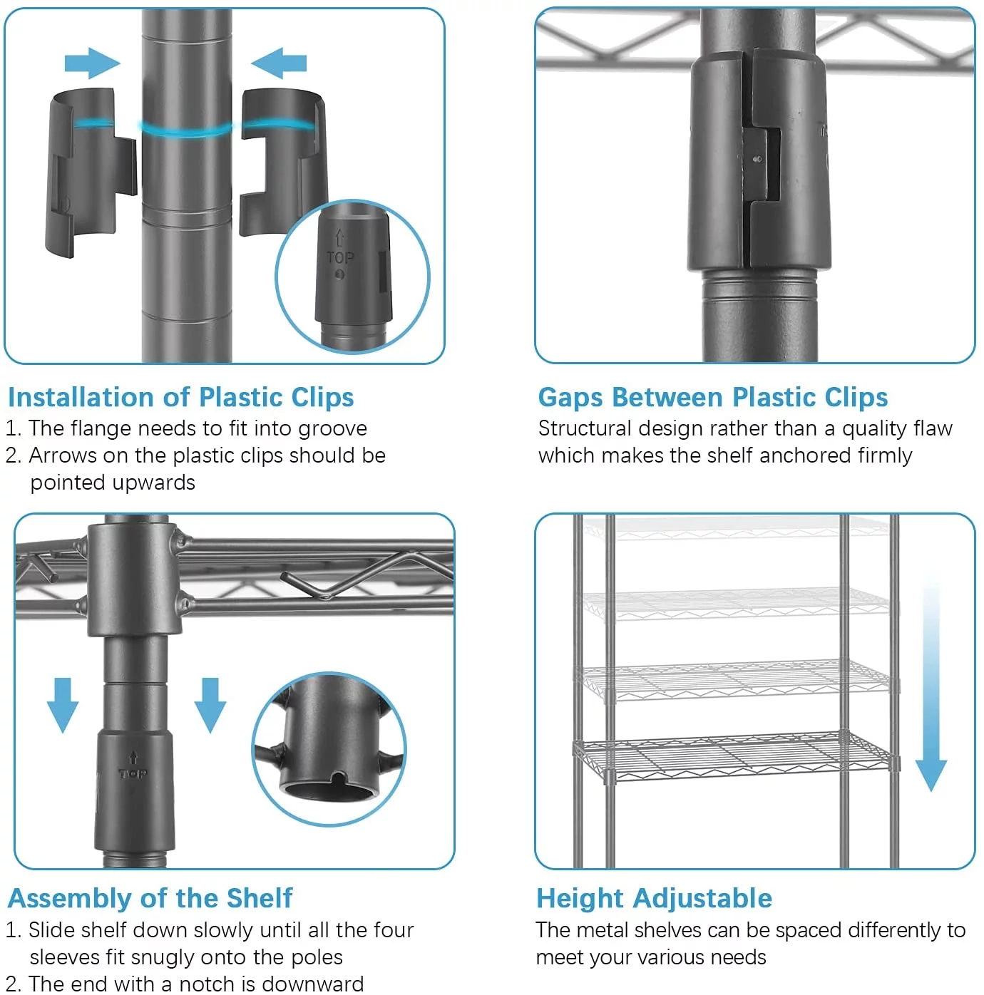 V2S Garment Rack Heavy Duty Metal Clothing Rack, 4 Tiers Wire Shelving Clothes Rack with 3 Hanging Rods
