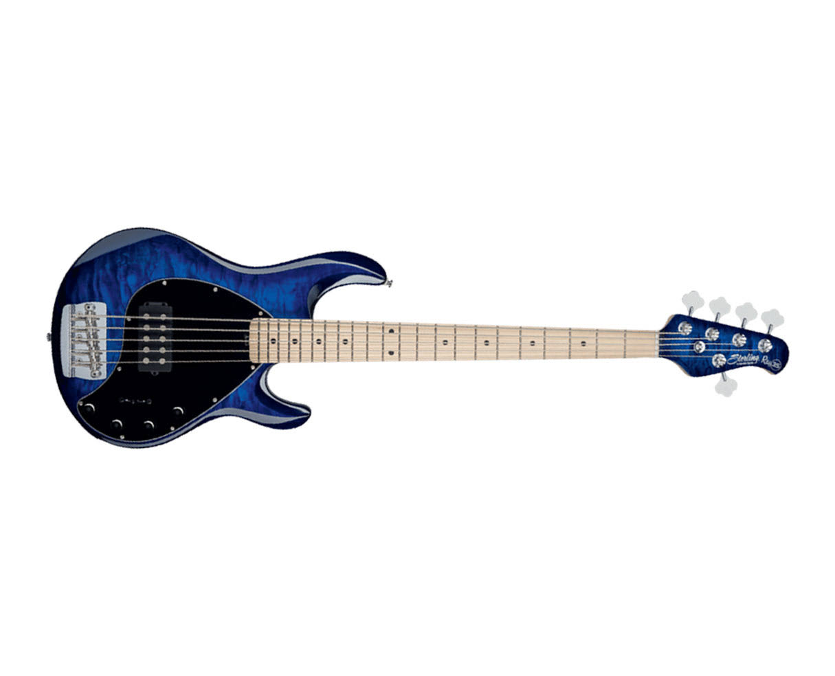 Sterling by Music Man Stingray in Quilted Maple Neptune Blue, 5-String