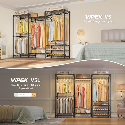 VIPEK V5 Portable Closet Wardrobe Heavy Duty Clothes Rack, Freestanding Clothing Rack with 4 Hang Rods & 8 Shelves, Adjustable Closet Racks