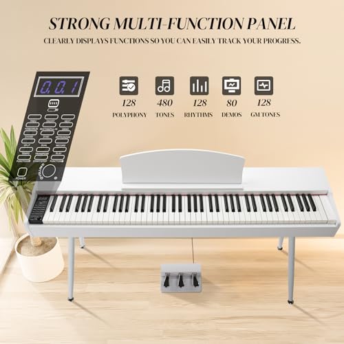Ktaxon Digital Piano 88-Key Weighted Action Electric Piano with 3-Pedal Unit, Double Bluetooth, Split/Touch/Transpose Control Functions(Black)