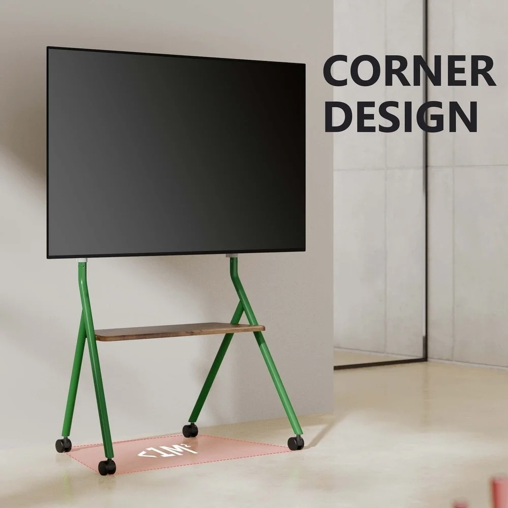 FITUEYES Design Mobile TV Stand for 55 60 65 75 78 Inch TV, Rolling TV Stand with Wooden Storage Shelves, Suitable for Living Room, Office and More