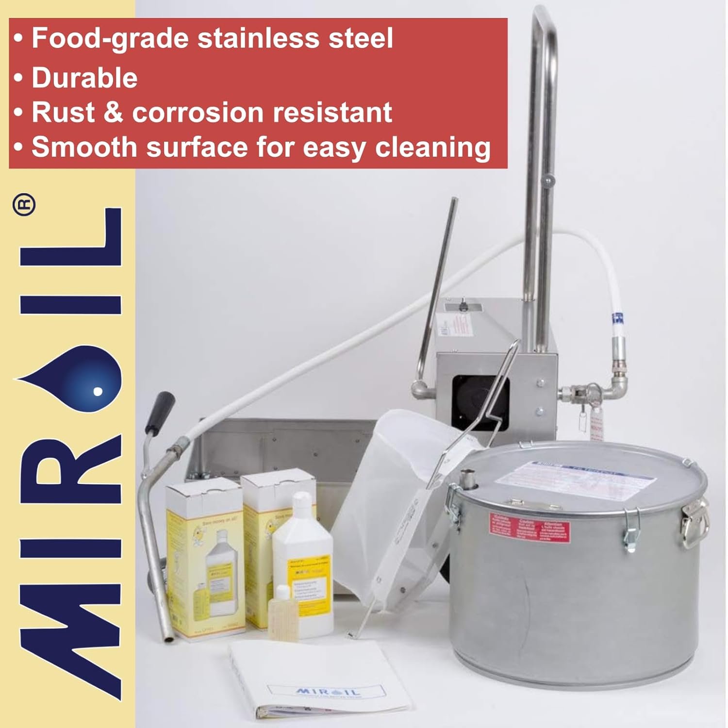 MirOil BD505 Deep Fryer Filter Machine | Electric Filter Machine and Discard Trolley for 55lb Fry Oil |Made in USA | Fryer Oil Cleaner and Portable