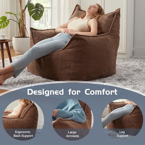 Giant Bean Bag Chair Sofa for Adults Teens, Comfy Corduroy Large Bean Bag Chairs with Armrests for Bedroom Living Room