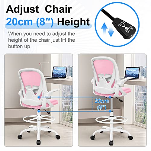 Primy Drafting Chair Tall Office Chair with Flip-up Armrests Executive Ergonomic Computer Standing Desk Chair with Lumbar Support and Adjustable