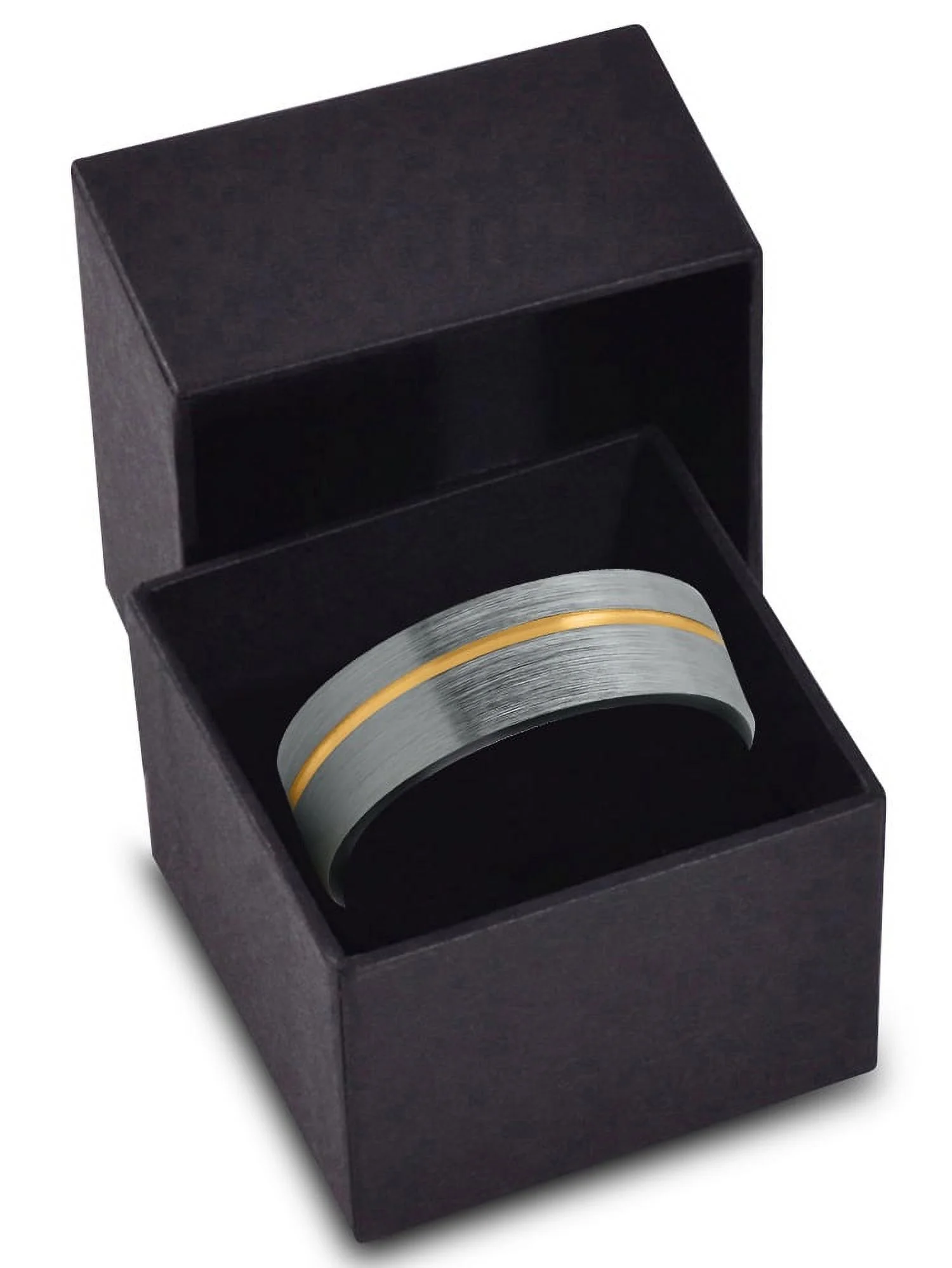 P. Manoukian Tungsten Wedding Band Ring 7mm for Men Women Black & 18K Yellow Gold Plated Pipe Cut Brushed Polished Lifetime Guarantee Size 9.5