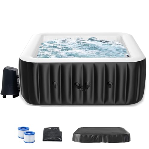LILYPELLE 4-6 Person Inflatable Hot Tub, Large Portable Square Hot Tub with 130 Bubble Jets, Outdoor Spa Bathtub Set Included Heater Pump