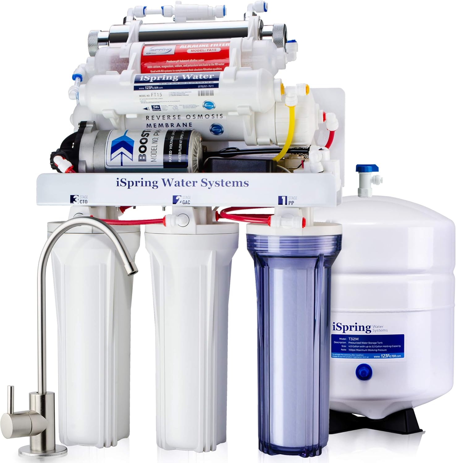 iSpring RCC1UP-AK 100GPD Under Sink 7-Stage Reverse Osmosis RO Drinking Filtration System and Ultimate Water Softener