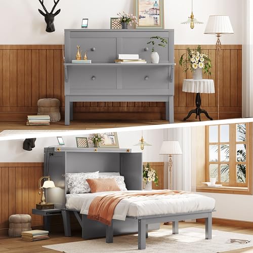 Harper & Bright Designs Queen Size Murphy Bed Wall Bed with Closet and Storage Drawers