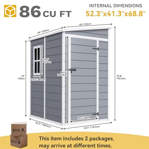 DWVO 5x3ft Resin Outdoor Storage Shed with Floor, Waterproof Lockable Storage Shed with Window, Plastic Outside Tool Storage for Garden, Backyard