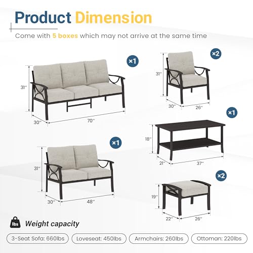 Wisteria Lane 5-Piece Outdoor Patio Furniture Set, Outdoor Metal Sectional Furniture with Cushions