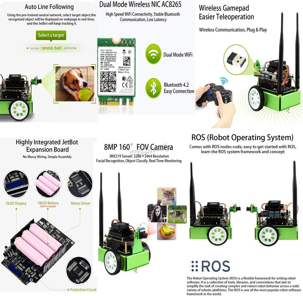 JetBot AI Kit Based on Jetson Nano to Build Smart AI-Based Robot JetBot with Front Camera Eye and ROS Nodes Code Dual Mode Wireless WiFi Bluetooth