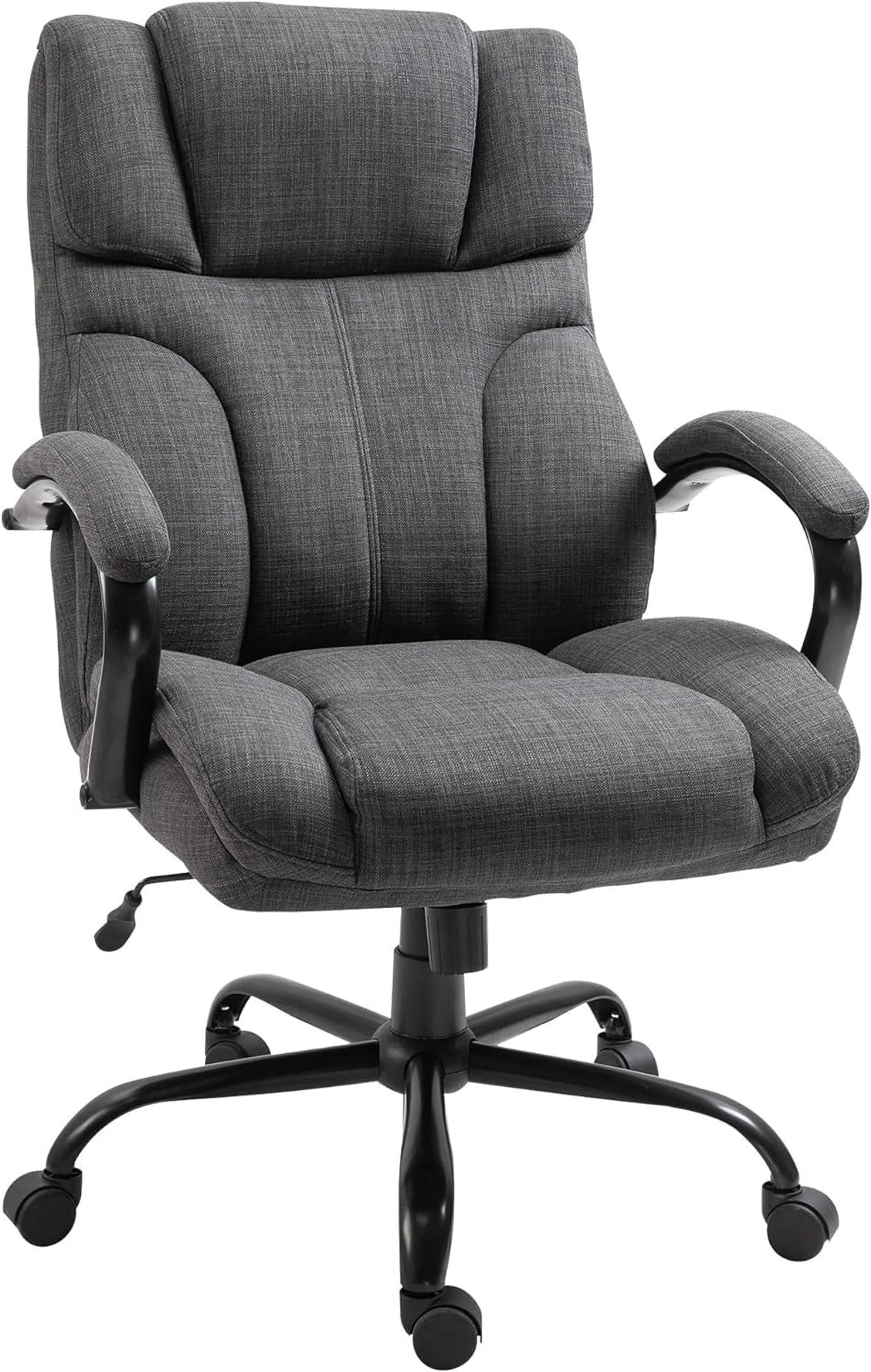 500Lbs Big And Tall Office Chair With Wide Seat, Ergonomic Executive Computer Chair With Adjustable Height, Swivel Wheels And Linen Finish, Dark Grey