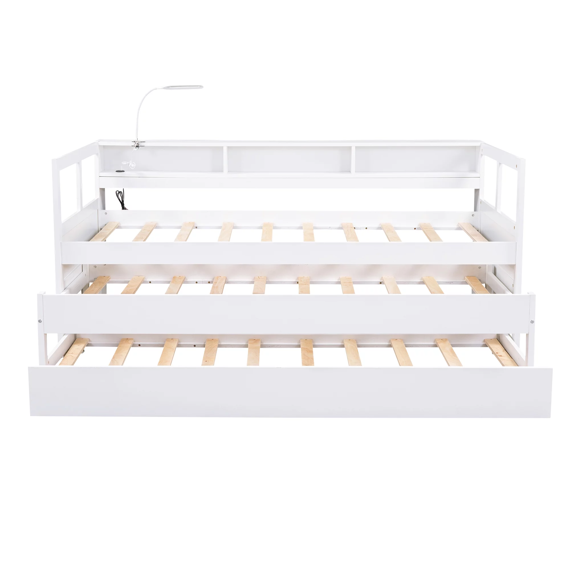 EUROCO Twin Platform Bed with Storage Shelf, Convertible Daybed with Night Light and USB Charging for Kids Teens Adults, 3 Beds in One, White