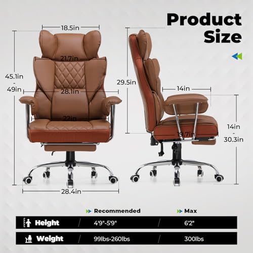 COMHOMA Big and Tall Office Chair, High Back Leather Gaming Chair with Footrest