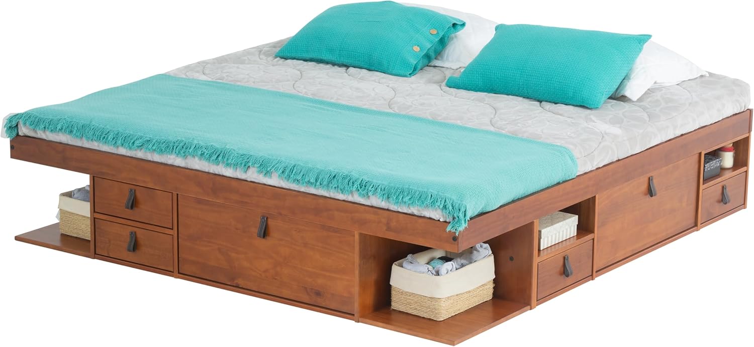 memomad Bali Bed - King Storage Platform Sturdy Wooden Bed Frame with Drawers & More - Solid Pine Wood - Noise Free - No Box Spring Needed