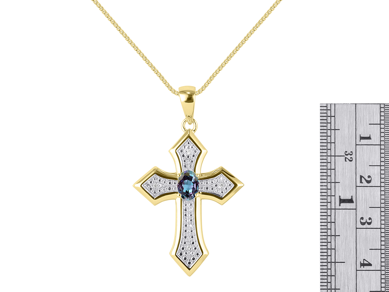 RYLOS Necklaces for Women  Yellow Gold Plated Silver 925 Cross Necklace Gemstone & Genuine Diamonds Pendant With 18" Chain 7X5MM  Alexandrite June
