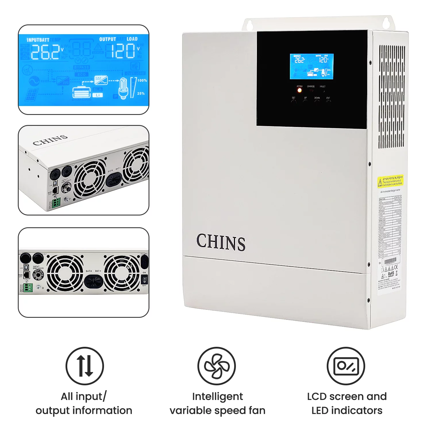 CHINS 24V 3000Watt All-in-One Solar Charger Inverter Suitable for 24V Lead-Acid/Lithium Battery