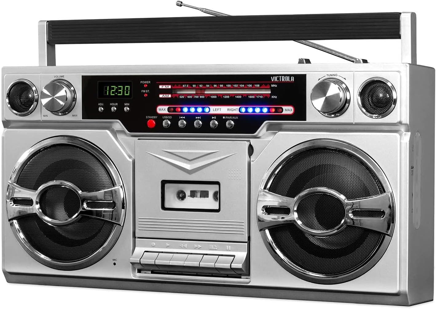Victrola 1980s Retro Bluetooth Boombox with Cassette Player and AM/FM Radio, Wired and Wireless Streaming, Classic 80s Style with Modern Technology