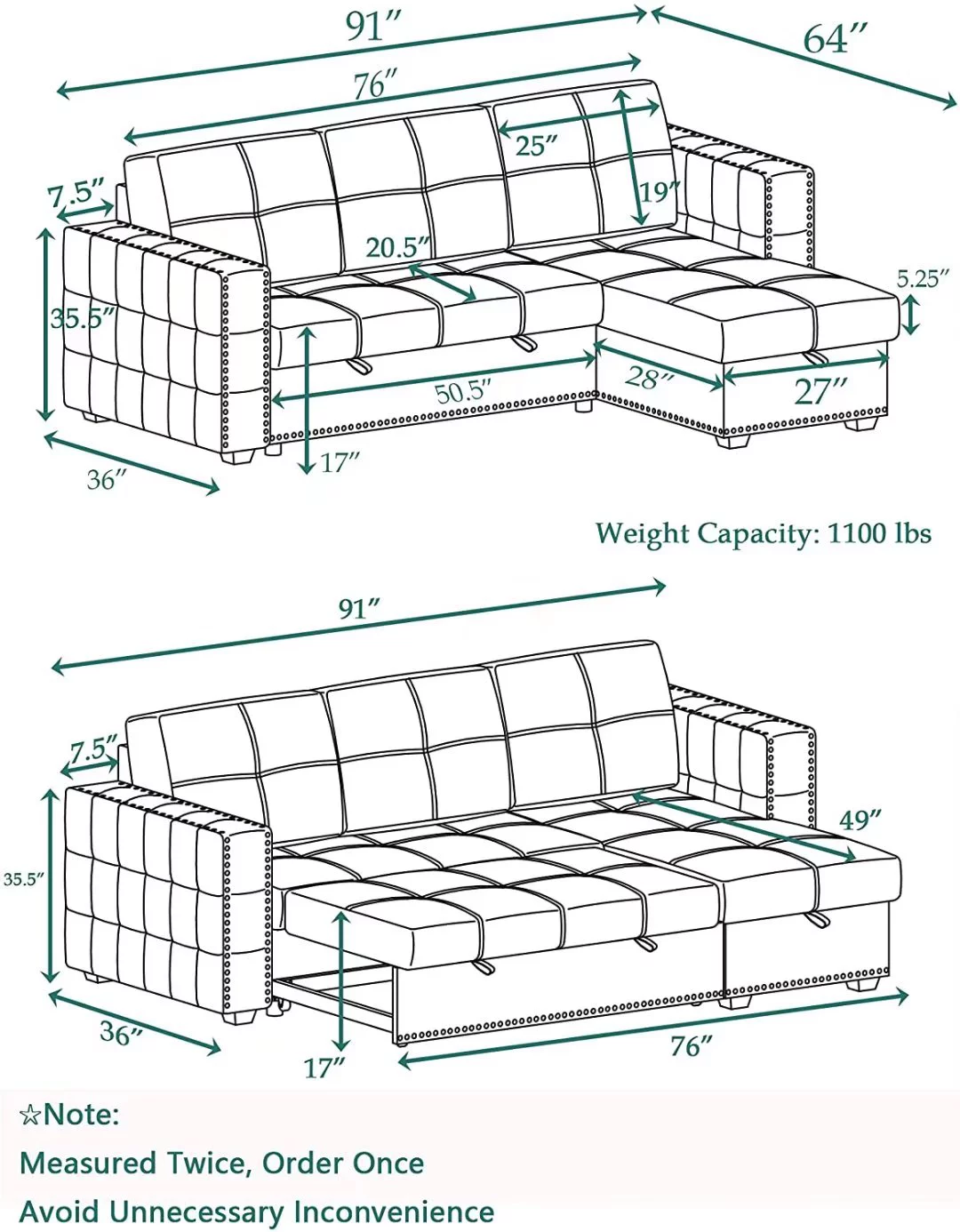 Morden Fort Modern Contemporary Sectional Sofa L-Shape with Storage Reversible Sleeper Couch