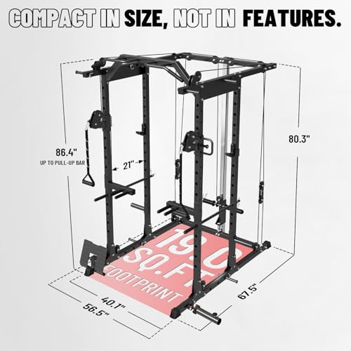 Mikolo Power Cage, Power Rack with Cable Crossover System, 1500LBS Squat Rack with LAT Pull Down System