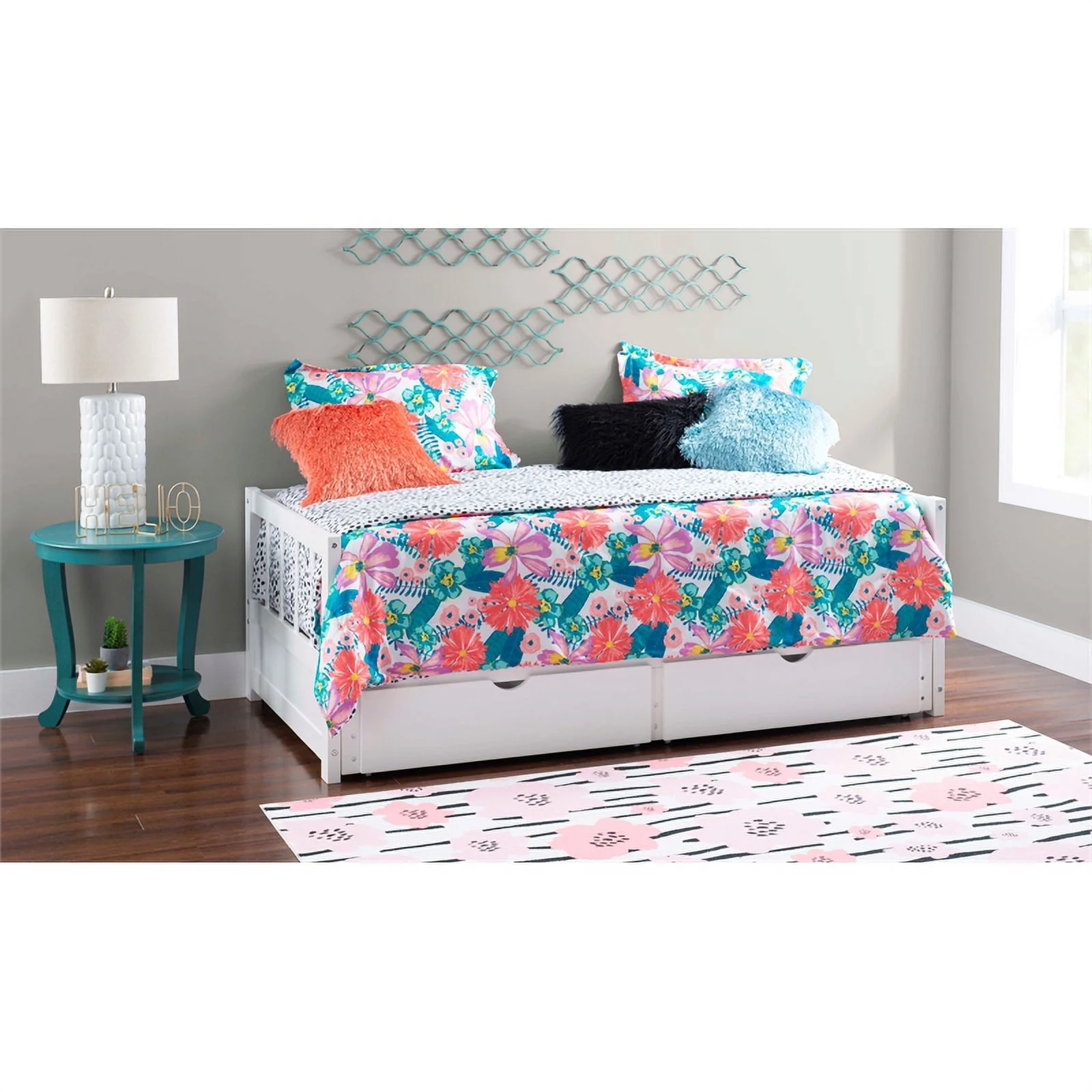 Linon Macey Wood Storage Trundle Daybed in White