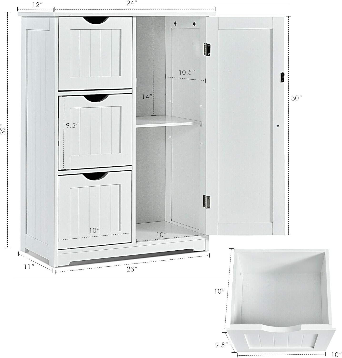 Elegant Design Multifunction Freestanding Bathroom Floor Cupboard Cabinet Storage Organize with 3 Drawer Adjustable Sturdy Durable for Toilet