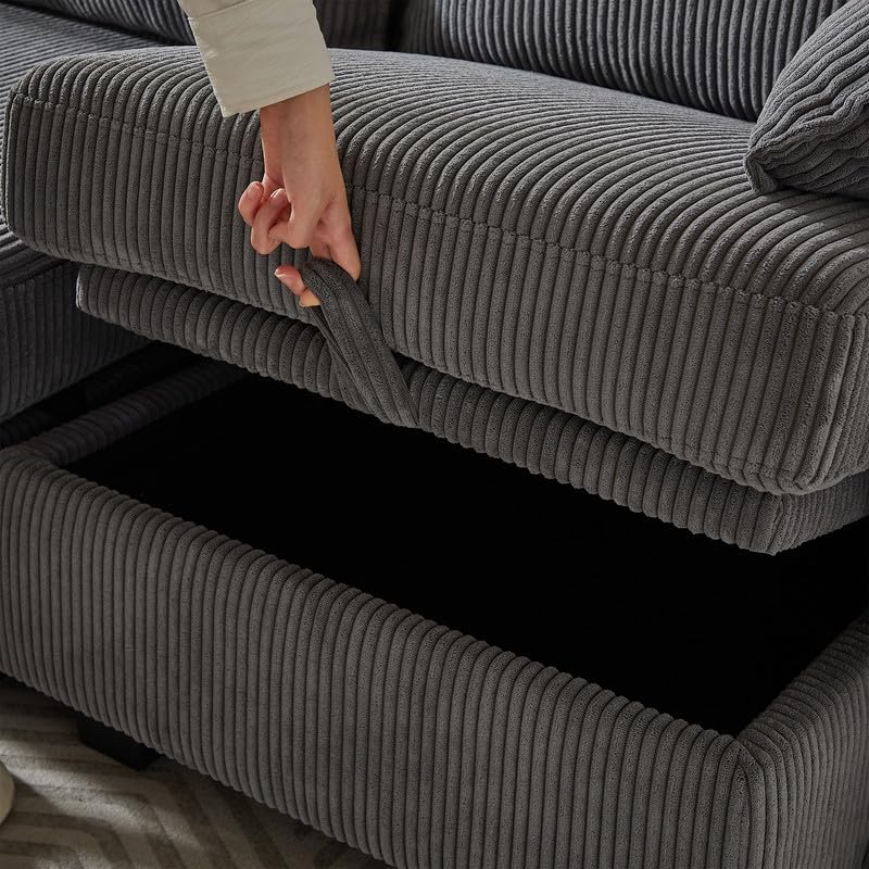 U Shaped Modular Sectional Sofa Couch, Corner Sofa with 4pcs Waist Pillows, Chaise Lounge, Terrycloth Fabric Sofa