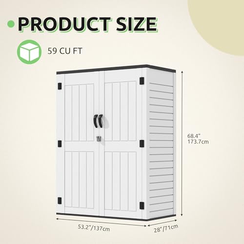 GOOBED Vertical Outdoor Storage Shed, 59 Cubic Feet Resin Tall Shed, Lockable Waterproof Tool Organizer for Garden, Garage, Patio, No Shelves (Brown)