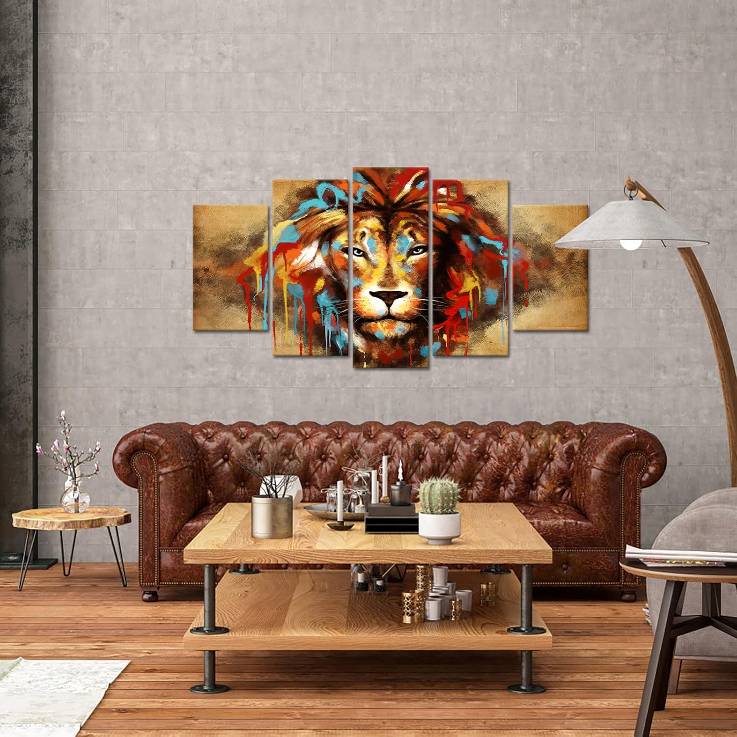 OuElegent Lion Wall Art Canvas 5 Piece Cool Lion Pictures Wild Animal Painting Artwork Print for Modern Home Living Room Bedroom Decor Stretched and