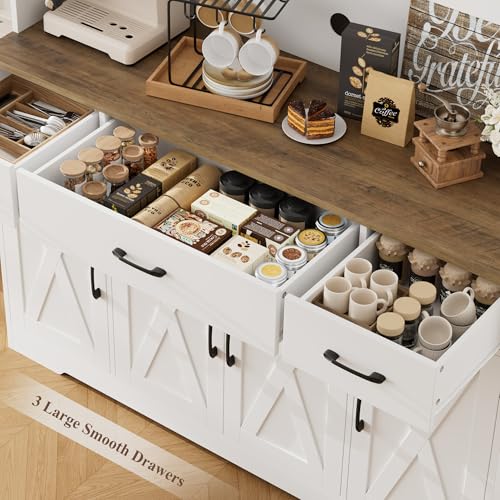 HOSTACK 71" Tall Kitchen Pantry Storage Cabinet with Charging Station, 55" Wide Kitchen Hutch Cabinet with Large Countertop