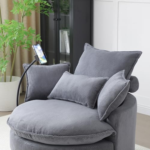 360 Swivel Accent Barrel Chair with Storage Ottoman & Headrest