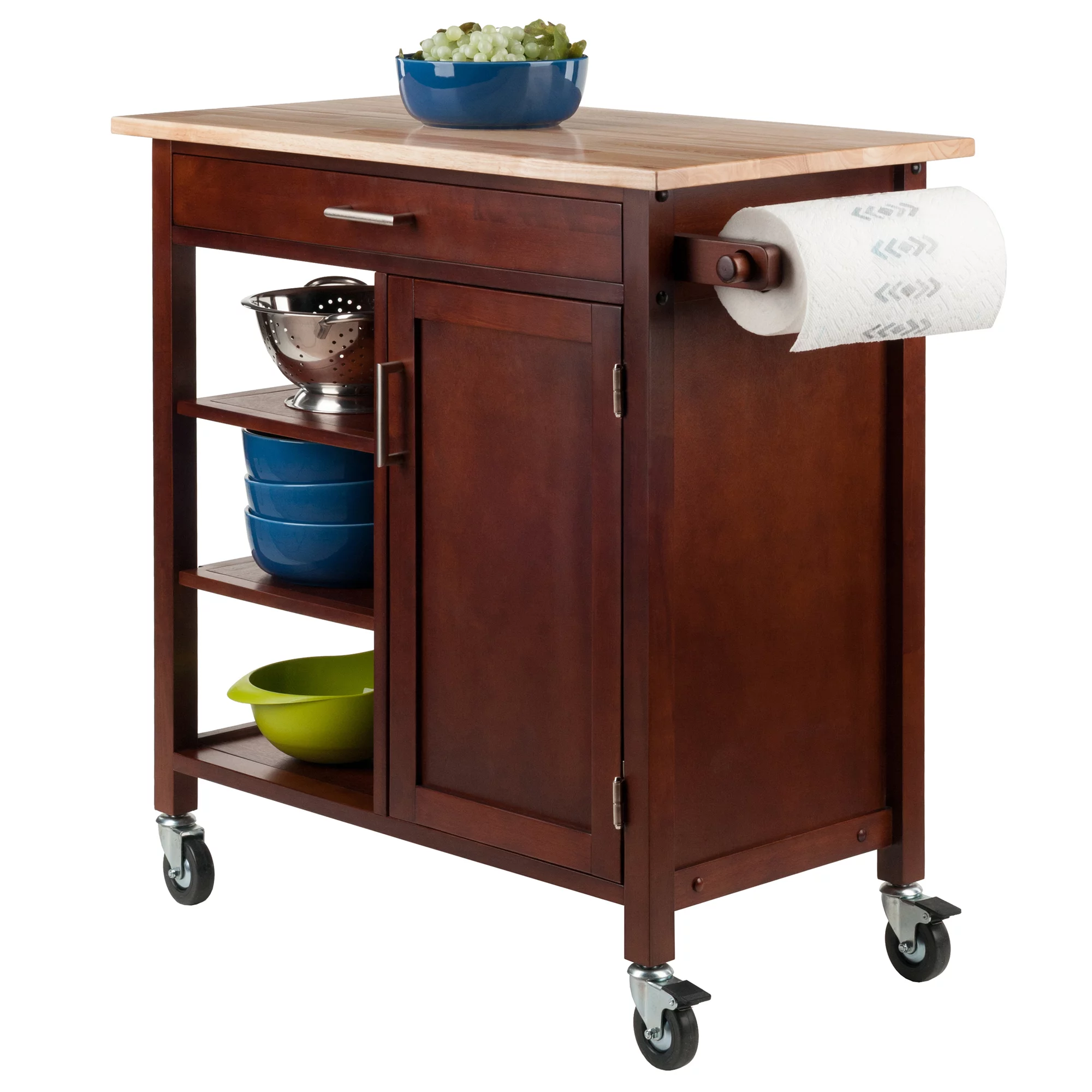 Winsome Wood Marissa Kitchen Utility Cart, Two-Tone, Natural & Walnut Finish