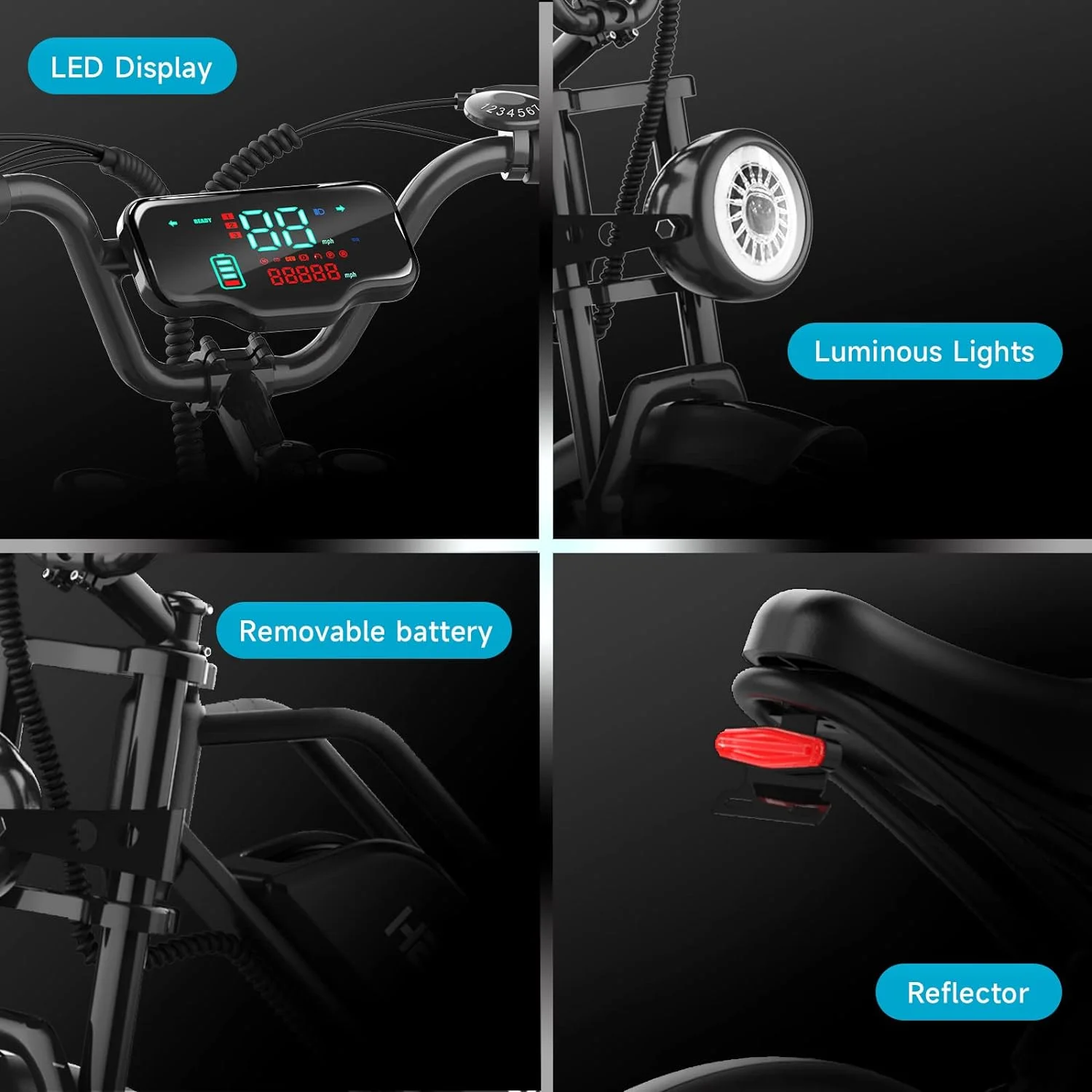 Electric Bike 20" Fat Tire Ebike for Adults with 1500W Brushless Motor/ 48V 18Ah Removable Battery, Up to 30MPH / 68 Miles