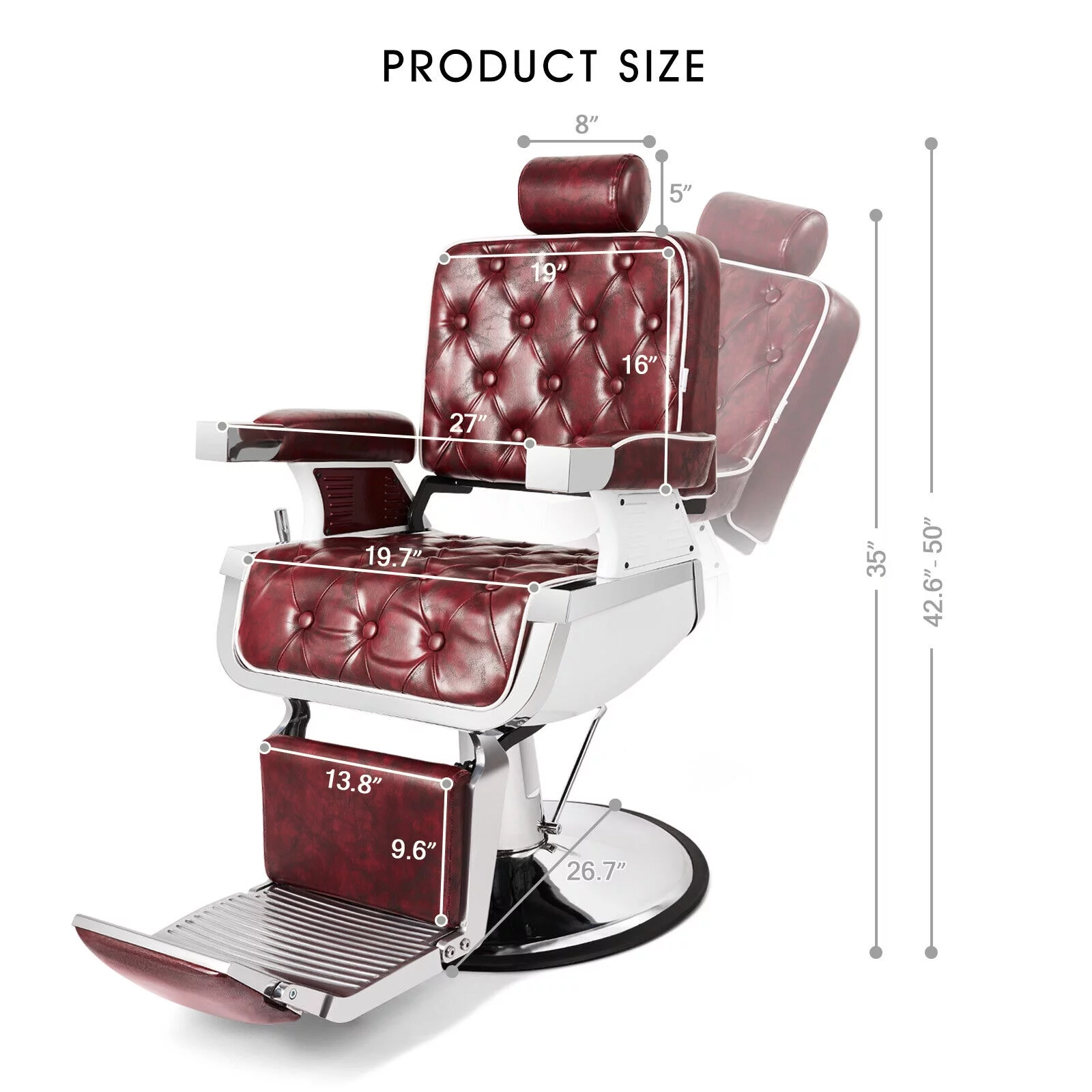 Artist Hand Heavy Duty Salon Recliner Barber Chair Hair Stylist Tattoo Beauty Spa (Red)