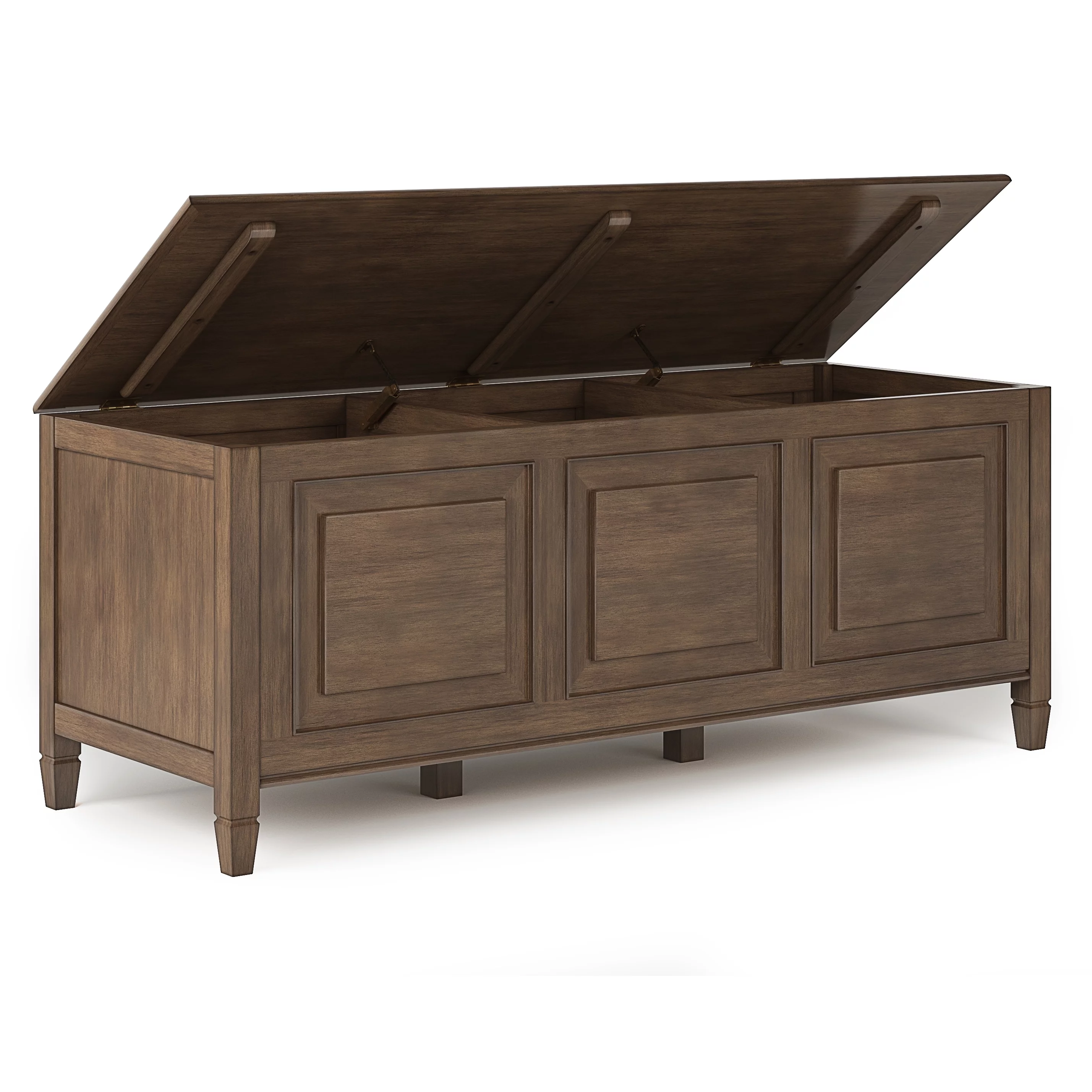 Simpli Home Connaught Traditional Solid Wood Storage Bench in Natural Aged Brown