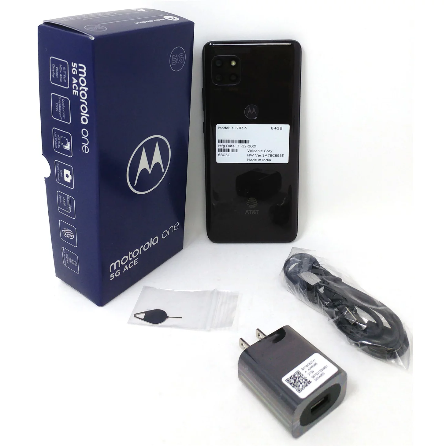 OB Motorola Moto One 5G Ace 64GB GSM Unlocked XT2113-5 Cell Phone Volcanic Gray