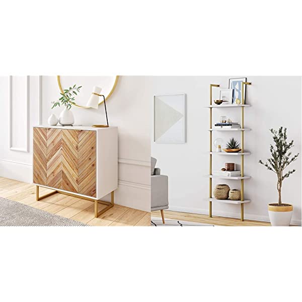 Nathan James Enloe Modern Storage, Free Standing Accent Cabinet with Doors in a Rustic Fir Wood Finish Powder-coated Metal Base for Hallway