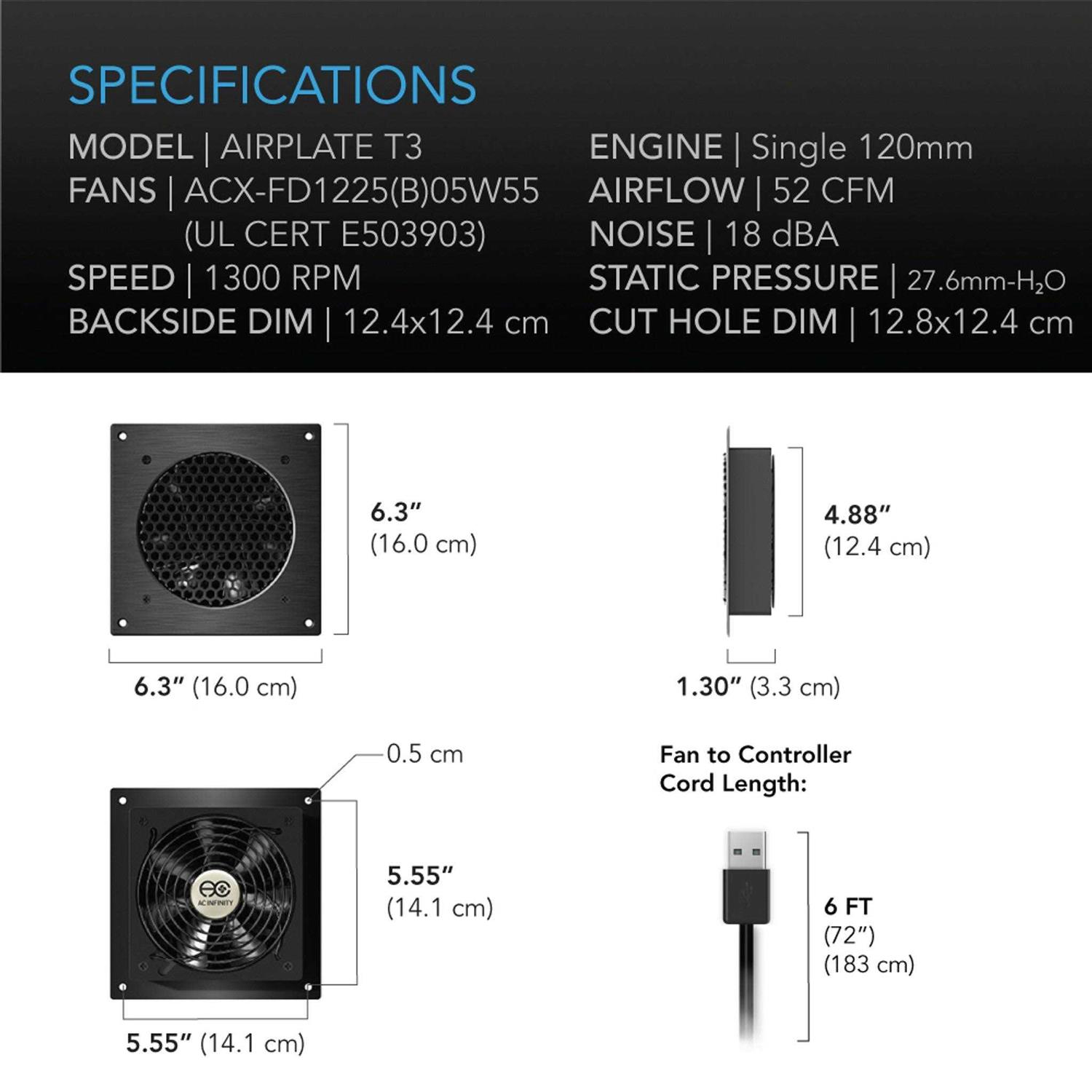 AC Infinity AIRPLATE T3 Cabinet Quiet Cooling Fan System - Shop Hardware Tools Online Store