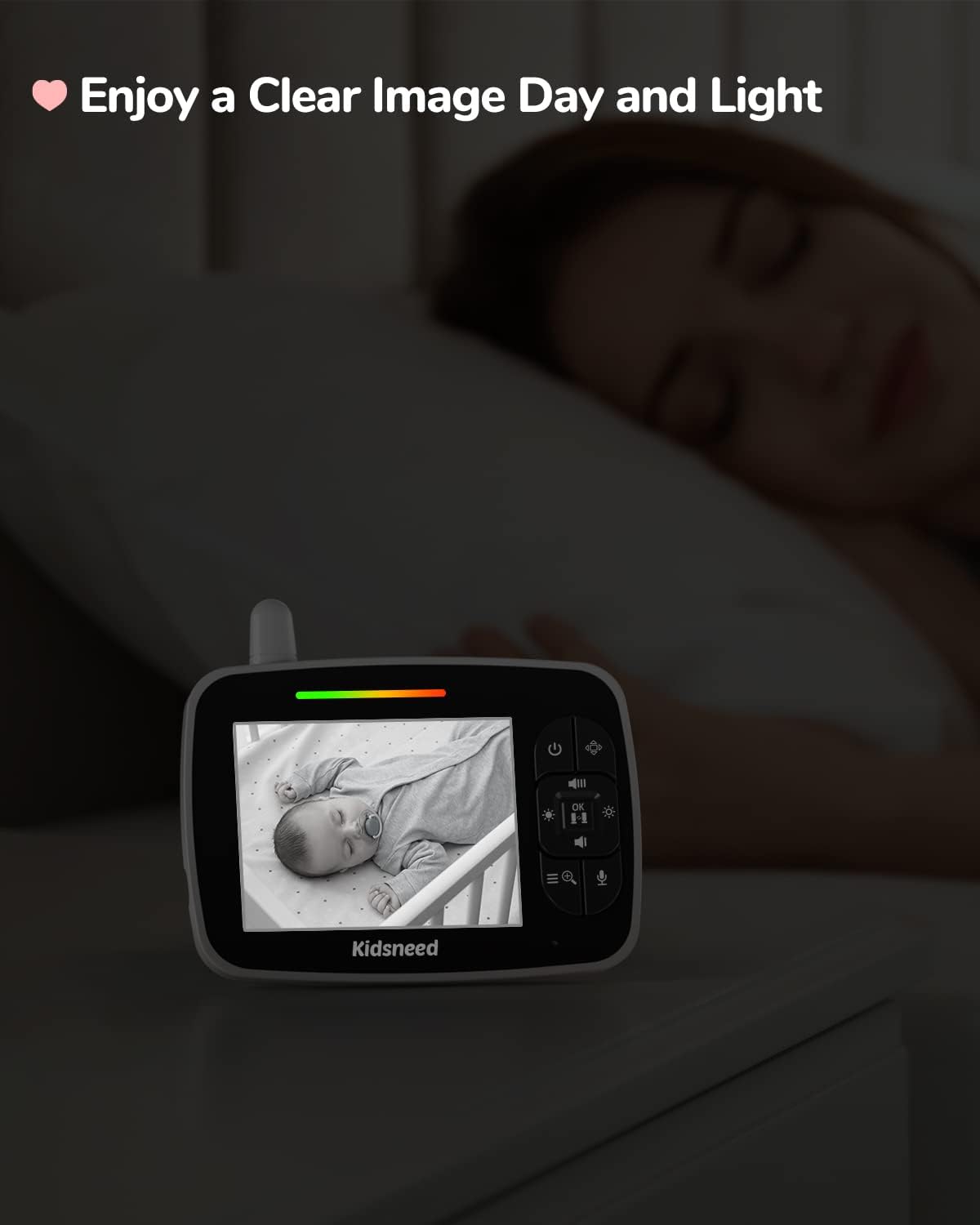 Baby Monitor, Kidsneed Video Baby Monitor with Remote Pan-Tilt-Zoom Camera and Audio, Large Screen Night Vision, Two Way Talk, Temperature Display