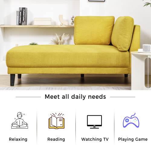 65" Corner Lounge Chair, Mid-Century Modern Fabric Upholstered Indoor Chaise Lounge for Bedroom,Office, Small Living Room & Apartment