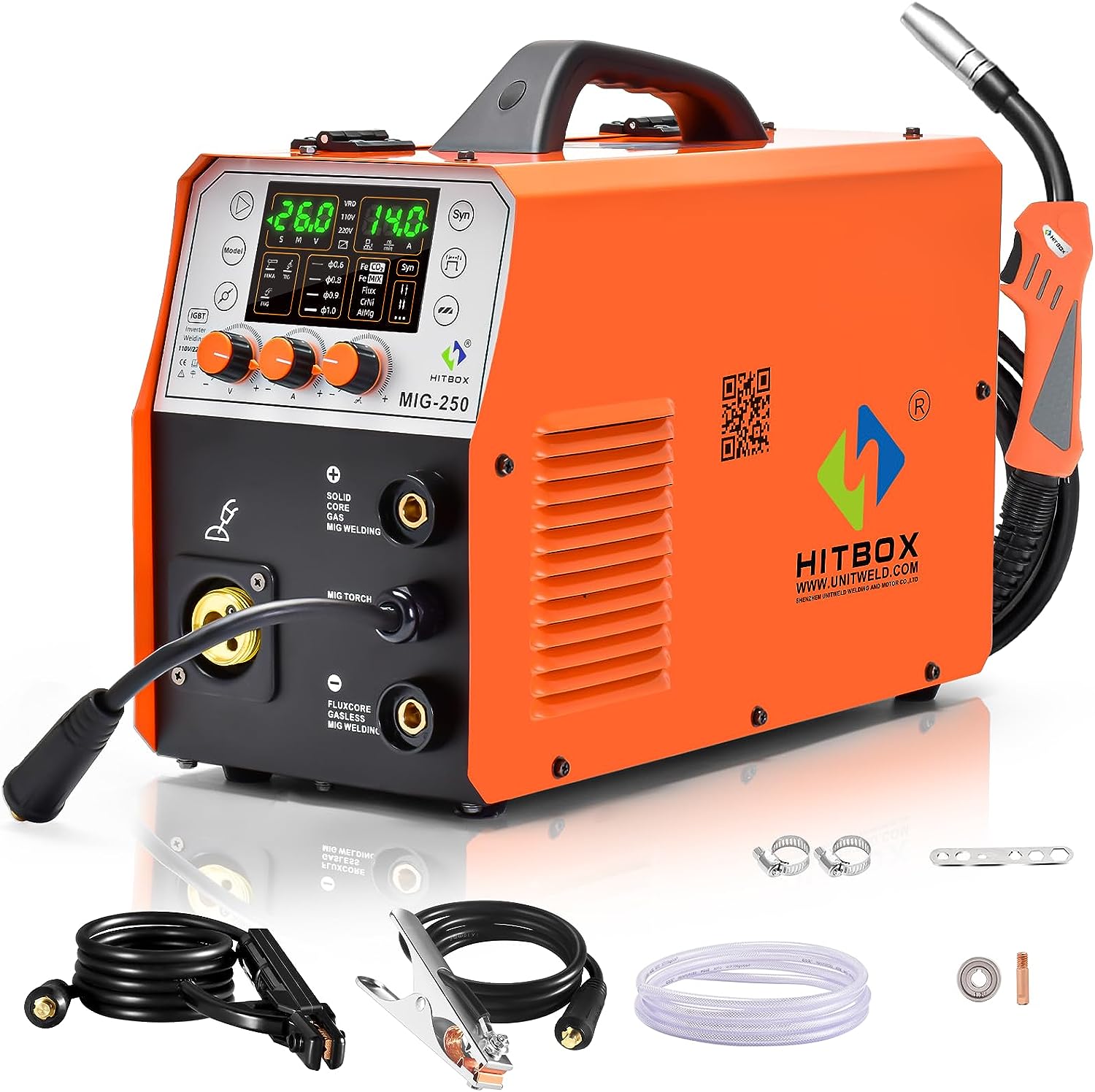 HITBOX 5 in 1 MIG Welder Gas 250A 240V LCD Digital MIG Welder Flux Solid Wire