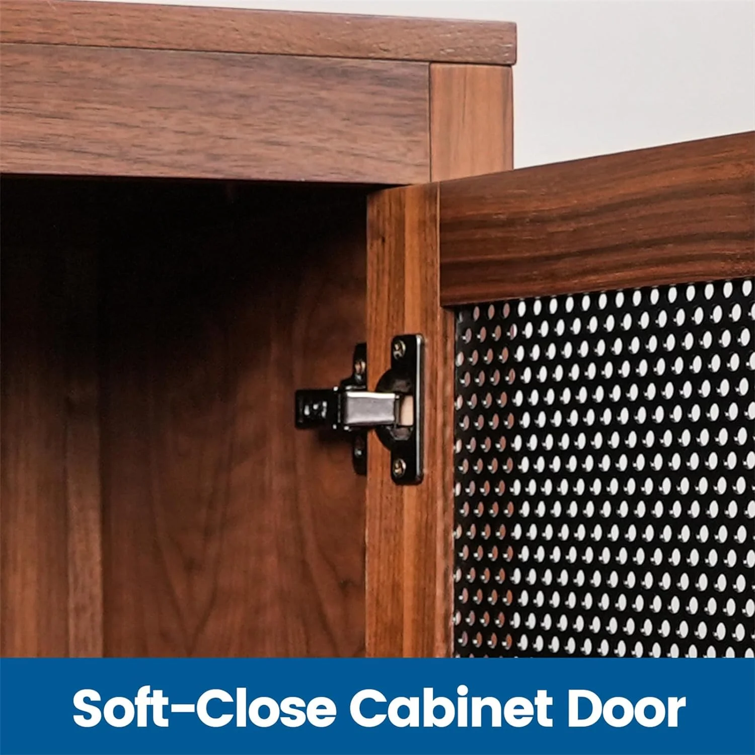 CONSDAN Bar Cabinet with Storage and Large Drawer, Solid Walnut Hardwood Structure Sideboard, Buffet Cabinet with Wine and Glass Rack