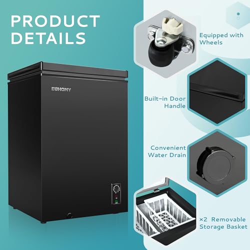 EUHOMY 3.5 Cu.Ft Chest Freezer with Removable Basket, Small Deep Freezer Adjustable 7 Thermostat, Quiet Mini Freezer Free-Standing Top Door