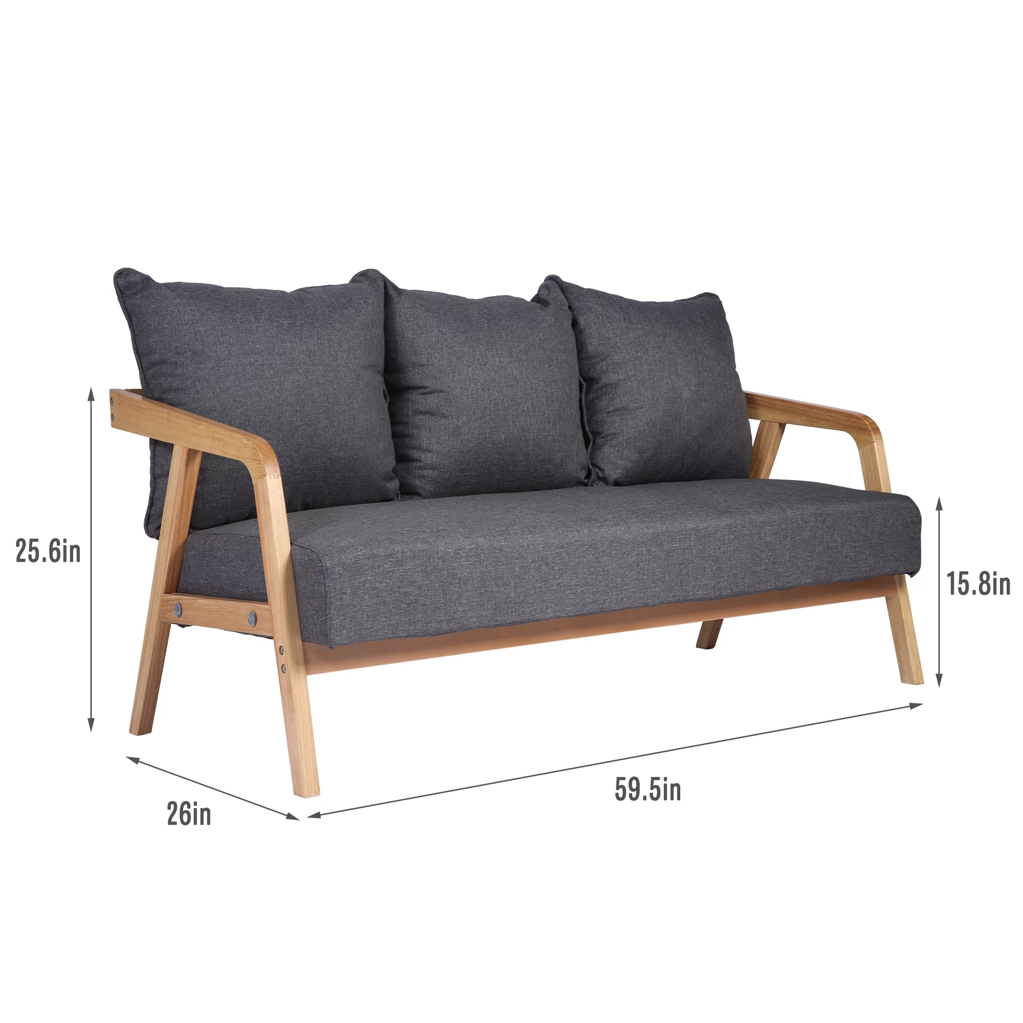 KARMAS PRODUCT 3-Seat Upholstered Loveseat Sofa - Modern Soft Comfort Couch for Living Room, Small Space - Grey Futon Couch