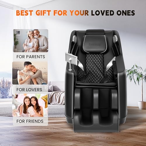 2025 Massage Chair Zero Gravity Full Body Airbags, 8 Fixed Points Massage Rollers with 6 Auto Modes, Bluetooth, Foot Rollers, Heater, Black