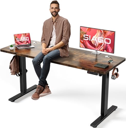 SIAGO Electric Standing Desk Adjustable - 48 x 24 Inch Sit Stand up Desk with Cable Management - 3 Memory Preset Adjustable Height Table