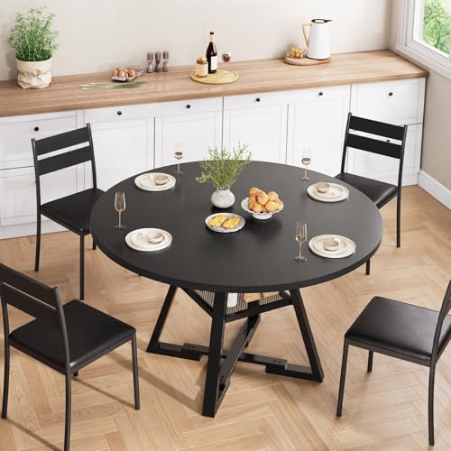 Round Dining Table for 4,Kitchen Dining Room Circle Dinner Pedestal Table,Space Saving Wood Kitchen & Dining Room Furniture (Vintage, 47In)