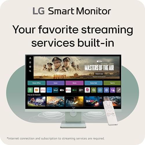 LG 27SR50F-W Smart Monitor 27-Inch FHD (1920x1080) IPS Display, webOS 23, HDR 10, x2 Built-in Speakers, AirPlay 2, Screen Share, Bluetooth, ThinQ App